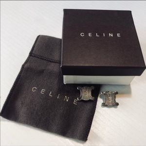 CELINE Silver CC Logo Monogram Stud Earrings